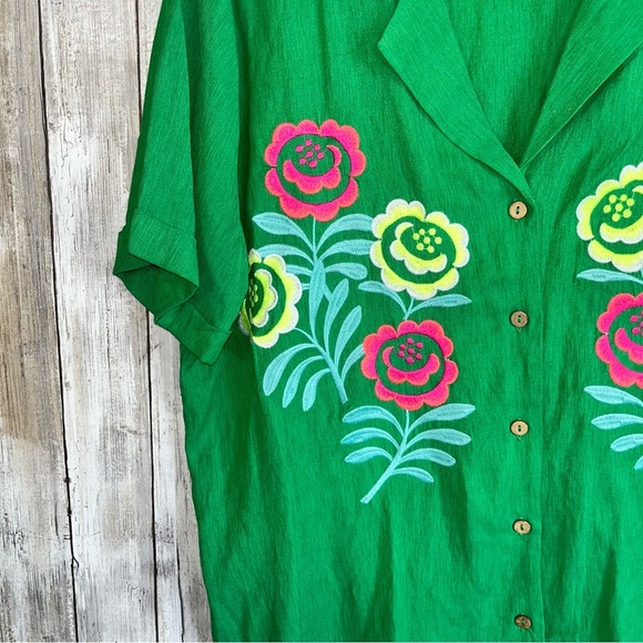 Jodifl Green Embroidered Floral Button Blouse/Cardigan - Picture 2 of 5